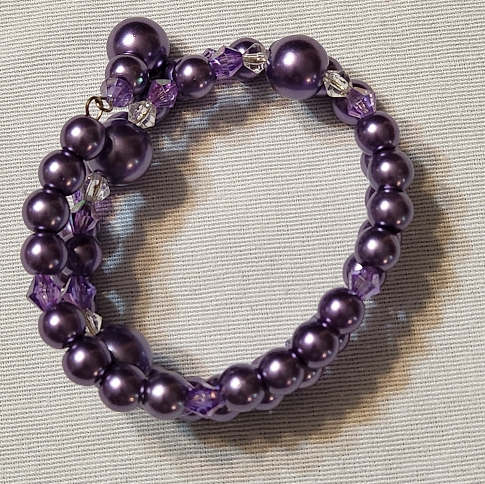 “SOLD” Hand Crafted Elegant Purple Jewelry Set Necklace Wrap Bracelet Earrings - Picture 4 of 6